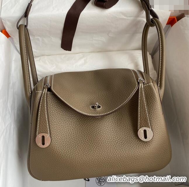 New Fashion Hermes Lindy 26/30 Bag in Original Taurillon Clemence Leather H1501 Etoupe/Silver 2024 (Full Handmade)