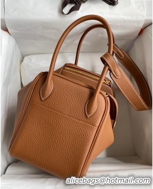 Grade Quality Hermes Lindy 26/30 Bag in Original Taurillon Clemence Leather H1501 Brown/Gold 2024 (Full Handmade)