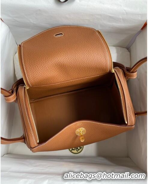 Grade Quality Hermes Lindy 26/30 Bag in Original Taurillon Clemence Leather H1501 Brown/Gold 2024 (Full Handmade)