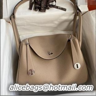 Discount Hermes Lindy 26/30 Bag in Original Taurillon Clemence Leather H1501 Turtledove Grey/Silver 2024 (Full Handmade)