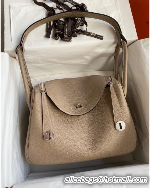 Discount Hermes Lindy 26/30 Bag in Original Taurillon Clemence Leather H1501 Turtledove Grey/Silver 2024 (Full Handmade)