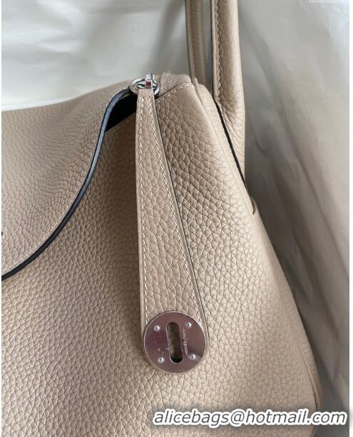 Discount Hermes Lindy 26/30 Bag in Original Taurillon Clemence Leather H1501 Turtledove Grey/Silver 2024 (Full Handmade)