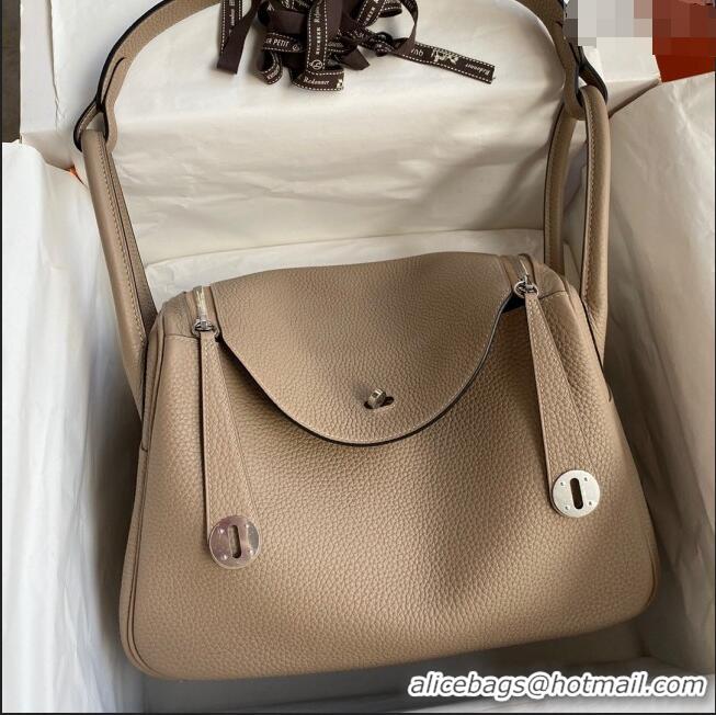 Discount Hermes Lindy 26/30 Bag in Original Taurillon Clemence Leather H1501 Turtledove Grey/Silver 2024 (Full Handmade)