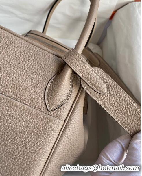 Discount Hermes Lindy 26/30 Bag in Original Taurillon Clemence Leather H1501 Turtledove Grey/Silver 2024 (Full Handmade)