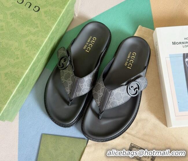 Stylish Gucci Men's GG Canvas Flat Thong Slide Sandals Black 427097