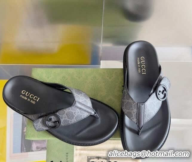 Stylish Gucci Men's GG Canvas Flat Thong Slide Sandals Black 427097