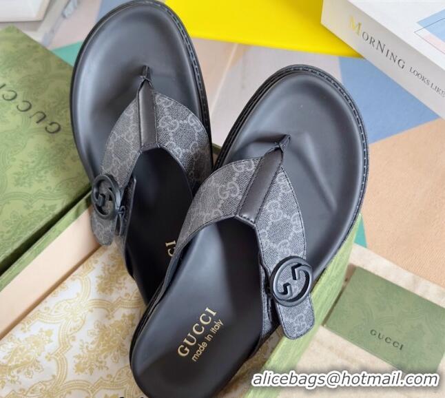 Stylish Gucci Men's GG Canvas Flat Thong Slide Sandals Black 427097