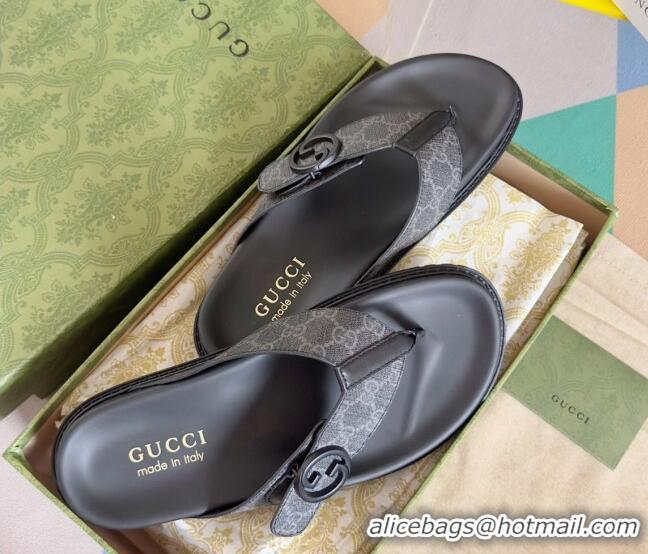 Stylish Gucci Men's GG Canvas Flat Thong Slide Sandals Black 427097