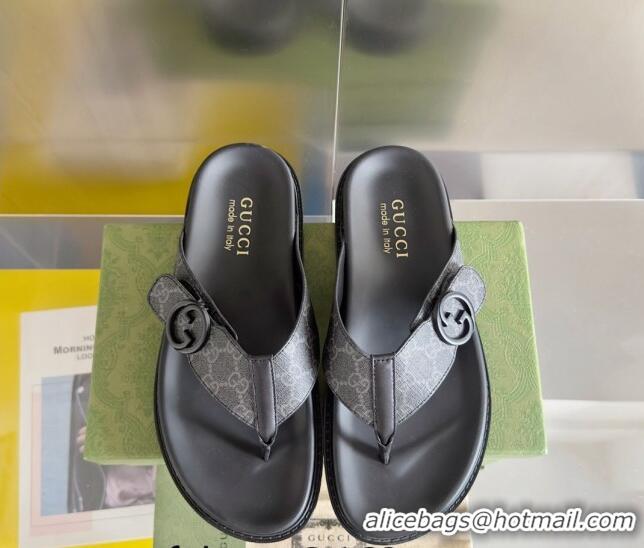 Stylish Gucci Men's GG Canvas Flat Thong Slide Sandals Black 427097