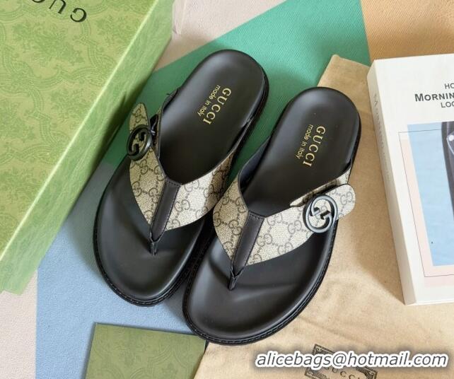 Good Quality Gucci Men's GG Canvas Flat Thong Slide Sandals Beige 427098