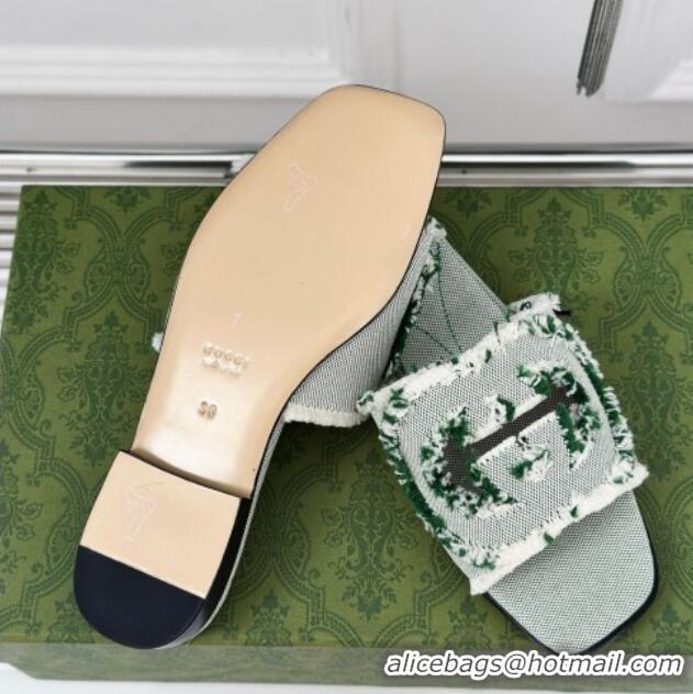 Perfect Gucci Interlocking G Flat Slide Sandals in Frayed Canvas Green 429002