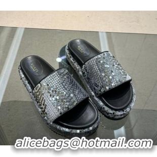 Sophisticated Gucci Platform Slide Sandals 5.5cm with Sequins Grey 429004