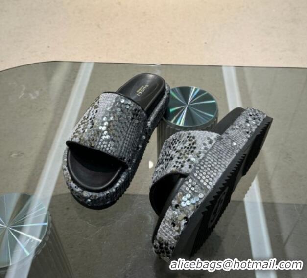 Sophisticated Gucci Platform Slide Sandals 5.5cm with Sequins Grey 429004