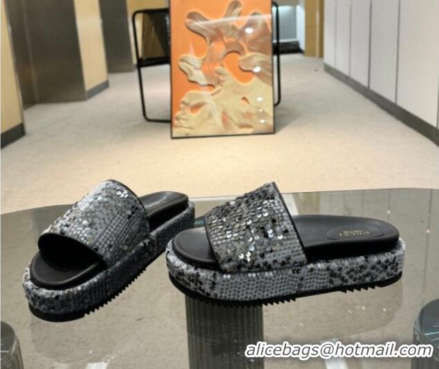 Sophisticated Gucci Platform Slide Sandals 5.5cm with Sequins Grey 429004