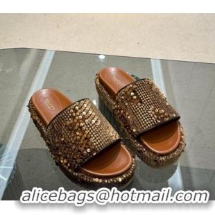 Hot Style Gucci Platform Slide Sandals 5.5cm with Sequins Brown 429005