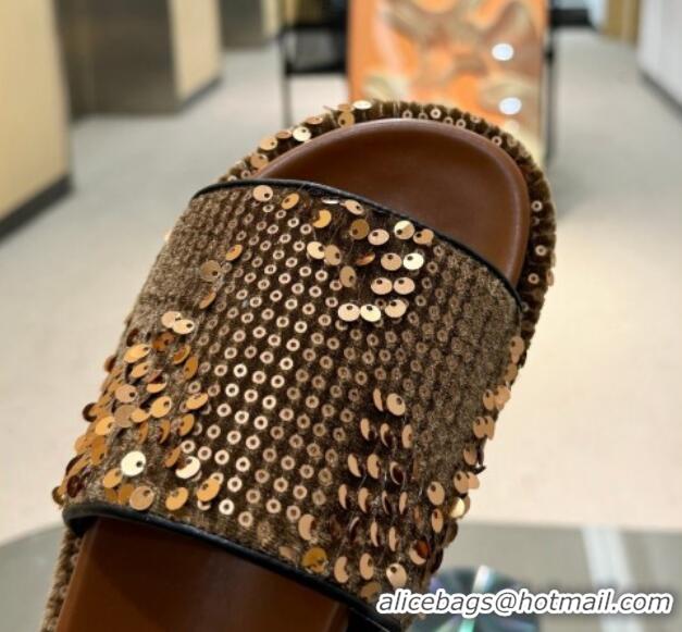 Hot Style Gucci Platform Slide Sandals 5.5cm with Sequins Brown 429005