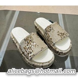 Sumptuous Gucci Platform Slide Sandals 5.5cm with Sequins Beige 429006