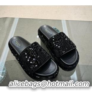 Purchase Gucci Platform Slide Sandals 5.5cm with Sequins Black 429007