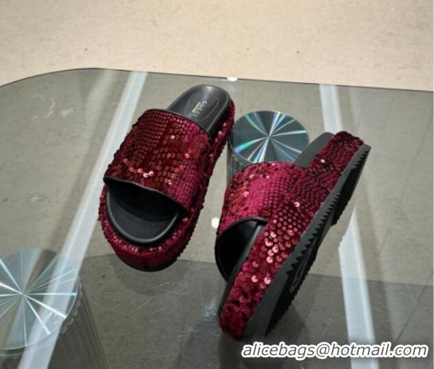 Unique Style Gucci Platform Slide Sandals 5.5cm with Sequins Burgundy 429008