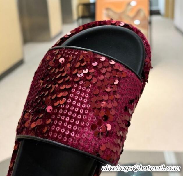 Unique Style Gucci Platform Slide Sandals 5.5cm with Sequins Burgundy 429008