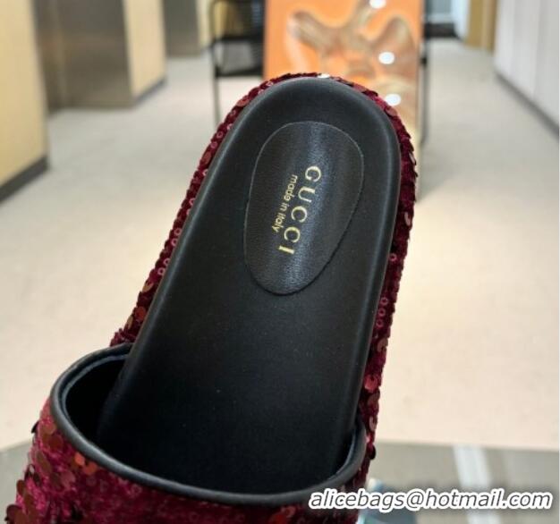 Unique Style Gucci Platform Slide Sandals 5.5cm with Sequins Burgundy 429008