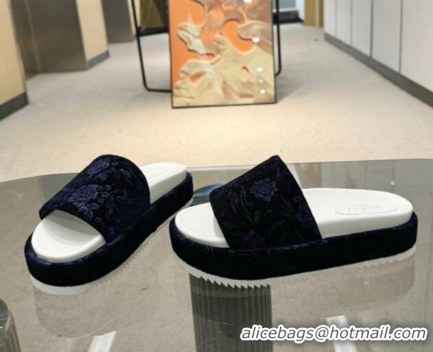 Good Quality Gucci Platform Slide Sandals 5.5cm in Printed Velvet Black 429009