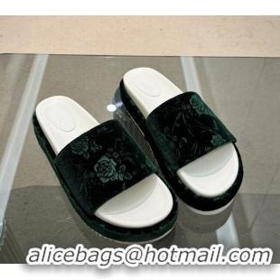 Popular Style Gucci Platform Slide Sandals 5.5cm in Printed Velvet Green 429011