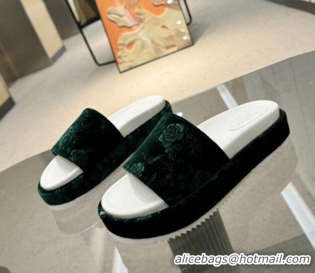 Popular Style Gucci Platform Slide Sandals 5.5cm in Printed Velvet Green 429011