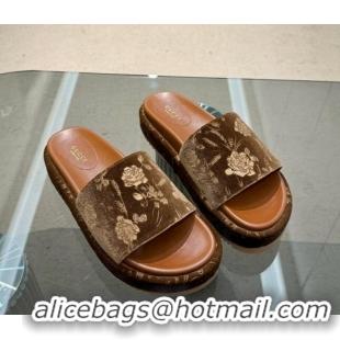 Pretty Style Gucci Platform Slide Sandals 5.5cm in Printed Velvet Brown 429013