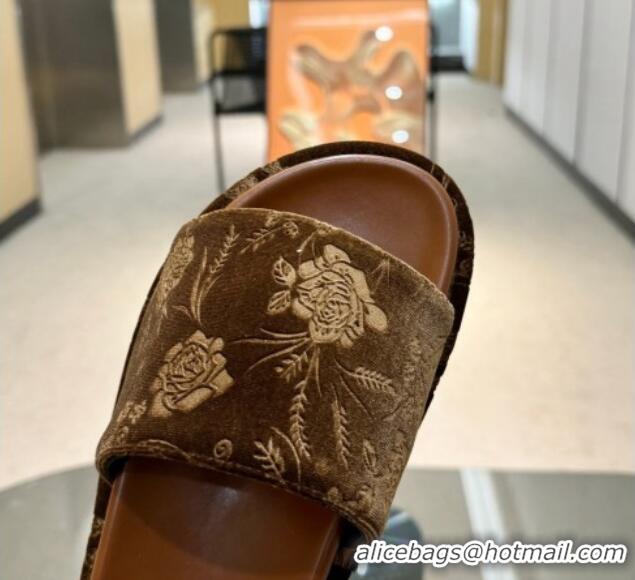 Pretty Style Gucci Platform Slide Sandals 5.5cm in Printed Velvet Brown 429013