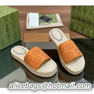 Top Design Gucci Interlocking G Canvas Platform Espadrille Slide Sandals Orange 429014