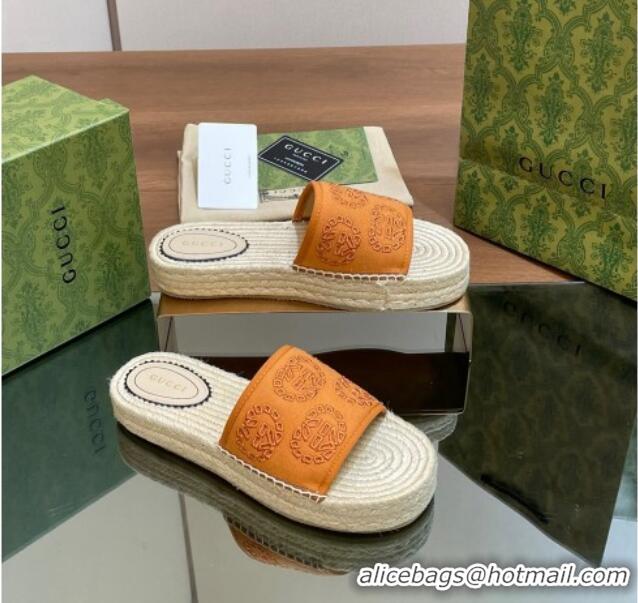 Top Design Gucci Interlocking G Canvas Platform Espadrille Slide Sandals Orange 429014