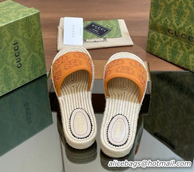 Top Design Gucci Interlocking G Canvas Platform Espadrille Slide Sandals Orange 429014