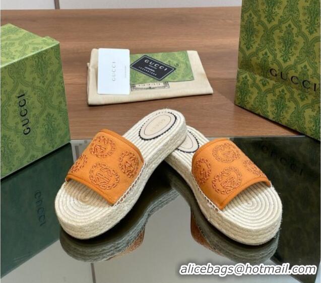 Top Design Gucci Interlocking G Canvas Platform Espadrille Slide Sandals Orange 429014