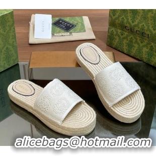 Low Cost Gucci Interlocking G Canvas Platform Espadrille Slide Sandals White 429016