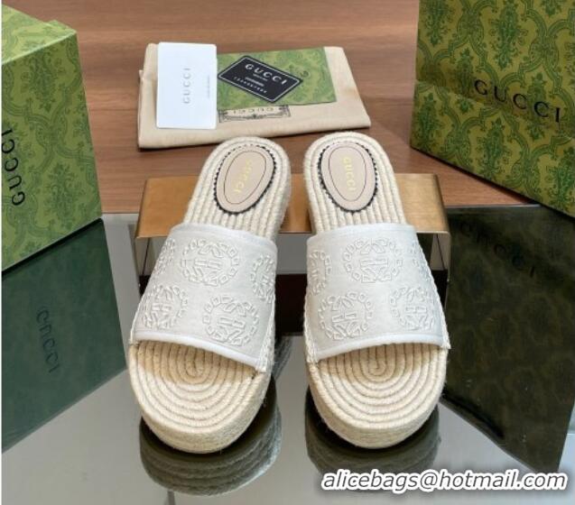 Low Cost Gucci Interlocking G Canvas Platform Espadrille Slide Sandals White 429016