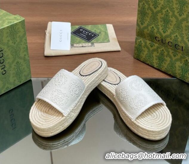 Low Cost Gucci Interlocking G Canvas Platform Espadrille Slide Sandals White 429016