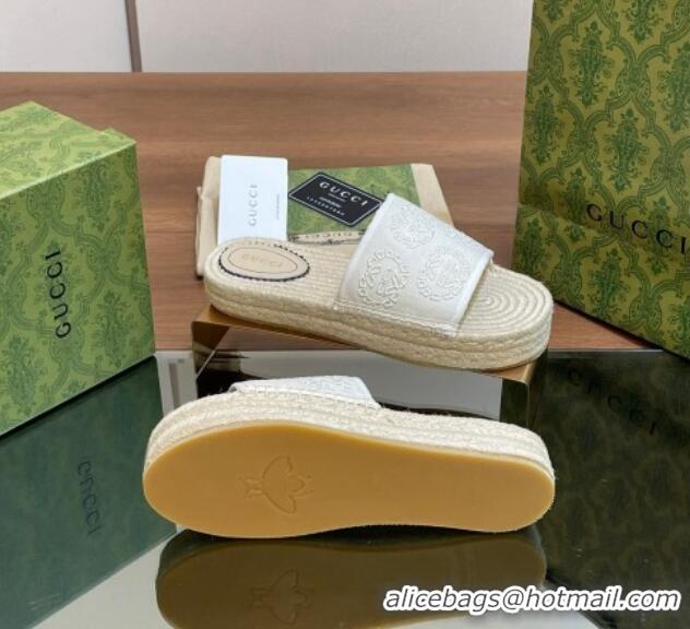 Low Cost Gucci Interlocking G Canvas Platform Espadrille Slide Sandals White 429016