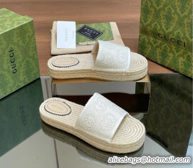 Low Cost Gucci Interlocking G Canvas Platform Espadrille Slide Sandals White 429016