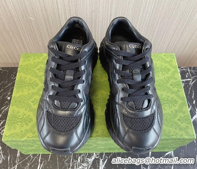 Best Grade Gucci Ripple Platform Sneakers in Leather Black 429021