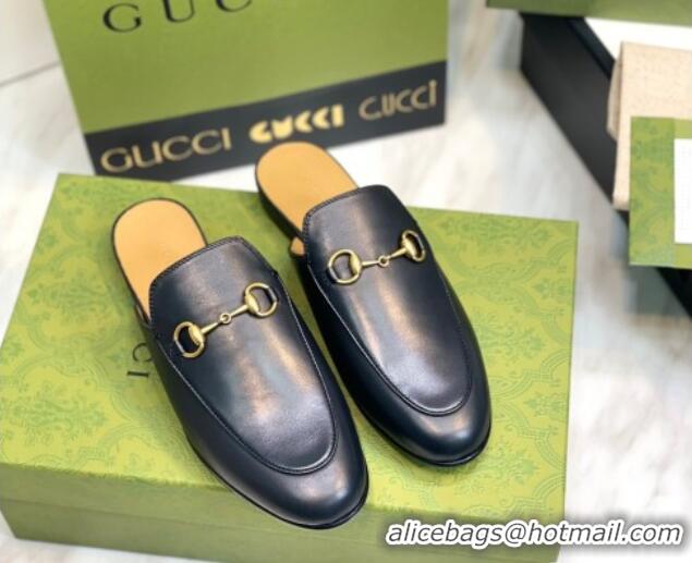 Big Discount Gucci Princetown Leather Flat Slippers 557730 Black 51602