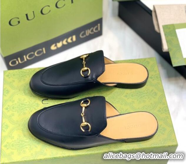 Big Discount Gucci Princetown Leather Flat Slippers 557730 Black 51602