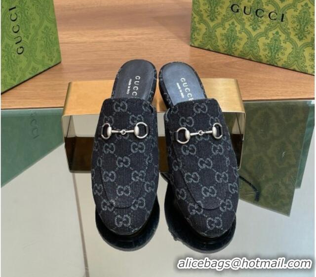 Most Popular Gucci Princetown Flat Slippers in Black GG Denim 051606