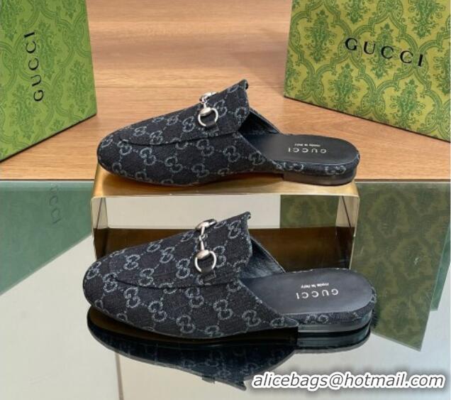 Most Popular Gucci Princetown Flat Slippers in Black GG Denim 051606