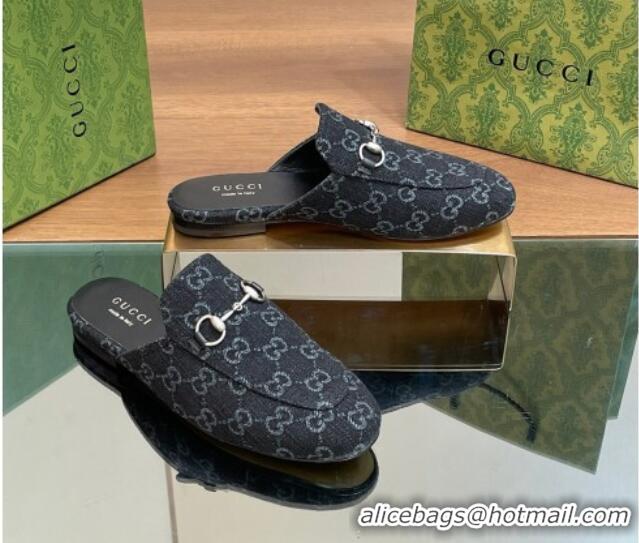 Most Popular Gucci Princetown Flat Slippers in Black GG Denim 051606