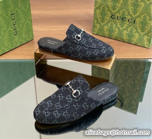 Most Popular Gucci Princetown Flat Slippers in Black GG Denim 051606