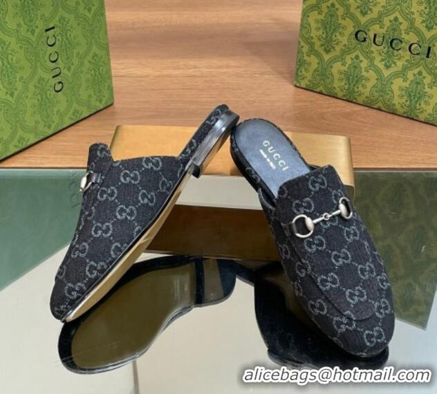 Most Popular Gucci Princetown Flat Slippers in Black GG Denim 051606