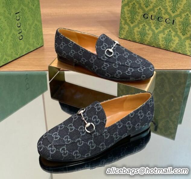 Charming Gucci Jordaan GG Denim Loafer Black 051605