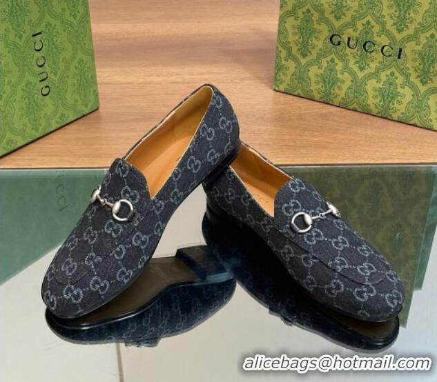 Charming Gucci Jordaan GG Denim Loafer Black 051605