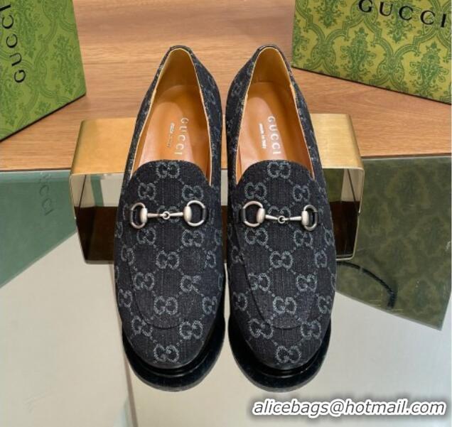 Charming Gucci Jordaan GG Denim Loafer Black 051605